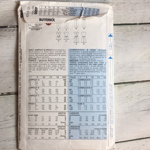 Vintage Butterick Classics 1987 Sewing Pattern 4900 Girl's Jumpsuit/Dress 7-8-10 - Picture 7 of 13